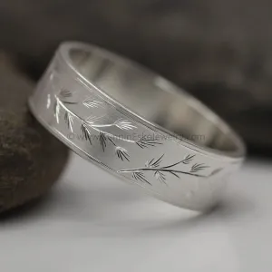 7x1.2mm Pine Sprigs Variation 1 - Silver Bright Cut Engraved Band