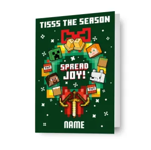 Minecraft Personalised Christmas Wreath Card